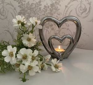 <b>candle</b> holder for gift and home decor wedding decoration gift for family festival colorful SilverGold Two heart metal <b>tealight</b> - Product Image 1