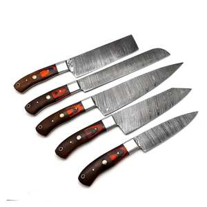 Juego de Cuchillos de Chef de Acero de Damasco Hechos a Mano con Borde Liso, Mango de Madera Ambidiestro, Alta Durabilidad para Uso Doméstico y en Restaurantes - Product Image 1