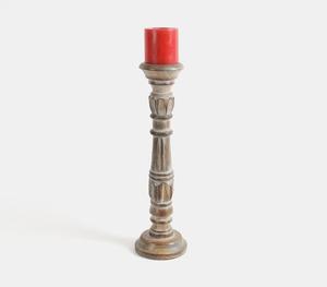 Bajo MOQ Rústico Color Blanco Alto Tallado a mano Pilar de madera Soporte de vela Mango Madera Fabricante venta directa de fábrica - Product Image 2