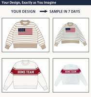 Pull-over personnalisé en gros 100 % coton pour femme, col rond, à rayures, color block, style universitaire, preppy, automne-hiver