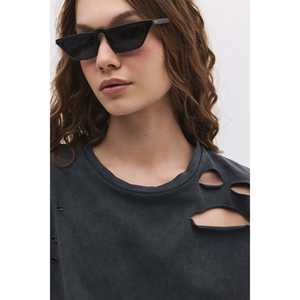 Camiseta Casual Desgarrada y Cortada, 100% Algodón, Cuello Redondo, Corte Regular, Manga Larga - Product Image 3