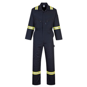 Port West Navy Iona Overol de algodón sin forro Visibilidad mejorada Overol DE SEGURIDAD reflectante Flash LED Soporte de logotipo personalizable - Product Image 1