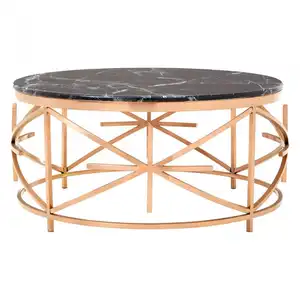 Металлический журнальный столик с геометрической рамкой, круглый мраморный столик, отделан модной основой цвета розового золота, что повышает его роскошную привлекательность
