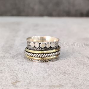 Bague de yoga en argent sterling 925 pour femmes Bague de pouce Fidget Bijoux faits à la main Mariage Anxiété Bague Spinner pour hommes - Product Image 1