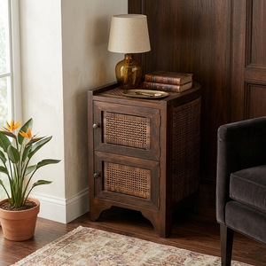 New Modern Minimalist Baron Wooden Storage <b>Cabinet</b> Natural Rattan Webbing 2 Doors <b>Corner</b> Side Table Storage Unit Living Room Bed - Product Image 4