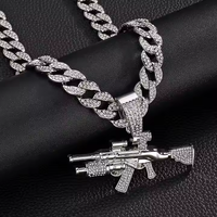 Iced Out Gun Pendentif Collier pour Homme Argent Moissanite Hip Hop Déclaration Cubain Chaîne Bijoux