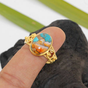 แหวนทองแดงหอยนางรมสีเทอร์ควอยซ์ตั้งวงแหวน10X14มม. รูปไข่925เงินสเตอร์ลิง18K ชุบทองเวอร์มินิตี้ - Product Image 5