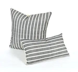 Funda de Almohada de Algodón Tejido a Mano con Tintes Orgánicos Naturales, Cierre Invisível YKK, Cojín Gris a Rayas, Decoración Moderna <span class=keywords><strong>para</strong></span> el Hogar - Product Image 2