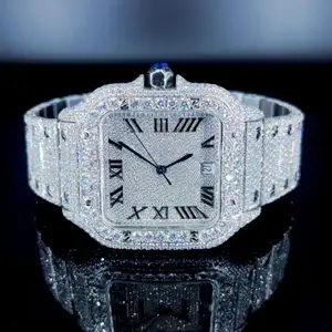 Haute qualité glacé DEF Lab Moissanite diamant montre incolore diamant Hip Hop Style automatique manuel mécanique Style d'affaires