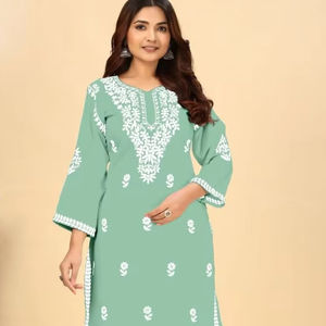 Nuevo trabajo de rayón Kurti y pantalón con trabajo chikankari para ropa casual - Product Image 1