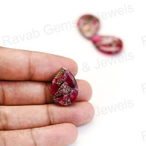 สินค้ามาใหม่ คุณภาพเยี่ยม ทับทิมสีชมพูโมฮาวี ขนาด 12x16 มม. ประดับด้วยเทอร์ควอยซ์ธรรมชาติสีทองแดง รูปทรงลูกแพร์ ขัดเงาด้วยมือ สำหรับทำเครื่องประดับทอง 14k อย่างประณีต - Product Image 6