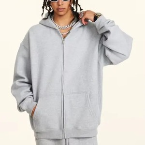 Sweat à capuche zippé de style de rue pour femmes Vestes de salon coupe ample surdimensionnées Fourniture d'usine OEM Sweats à capuche zippés en molleton de coton - Product Image 2