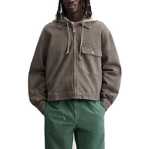 Wholesale Unisex Winter Washed Bomber <b>Jacket</b> Streetwear Vintage Canvas Twill Zip-Up with Front Logo - Product Image 4