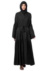 Haute qualité personnalisé femmes Naqab à manches longues noir solide volant Burkha Style ethnique Hijab mode robes musulmanes dubaï Abaya - Product Image 6