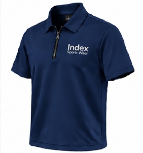Polo de Manga Corta Azul Marino para Hombre, con Cierre, Logotipo Bordado, Tejido de Punto de Secado Rápido, Estilo Deportivo - Product Image 3