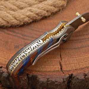 Navajas Plegables de Acero de Damasco con Mango de Madera Hechas a Mano, Personalizadas al por Mayor, para Supervivencia al Aire Libre, con Funda - Product Image 4