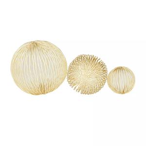 Conjunto de 3 bolas decorativas de fibra natural, escultura de mesa de Color dorado, decoración del hogar, acentos, artículos de decoración hechos a mano - Product Image 4