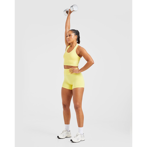 Vente chaude Pastel citron femmes Halternack haut court extensible et beurre doux léger Fitness entraînement haut court t-shirts pour les femmes - Product Image 6