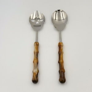 Ensemble de serveurs à salade décoratifs en acier inoxydable, fabriqués à la main avec une poignée en résine, avec boîte, ensemble de service de cuisine - Product Image 4