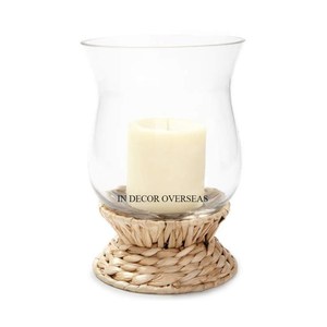 Base en rotin de la meilleure qualité et bougeoir ouragan en verre transparent mariage et fêtes fourniture de décoration de pièce maîtresse de Table - Product Image 1