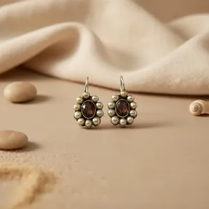 Women's Daily Wear Silver <b>Pearl</b> & Gemstone <b>Earrings</b> - Product Image 3