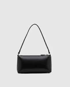 <b>Black</b> Genuine Leather Vintage Lady Shoulder <b>Bag</b> Women Small Purse Contrast Stitch Trendy Underarm Handbag Y2K Minimalist <b>Evening</b> - Product Image 1