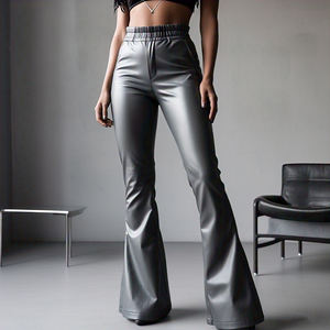 Pantalones de Cuero Sintético para Mujer, Estilo Invernal, Transpirables, Ecológicos, de Cintura Alta con Botones, Estilo Urbano y Elegante - Product Image 1