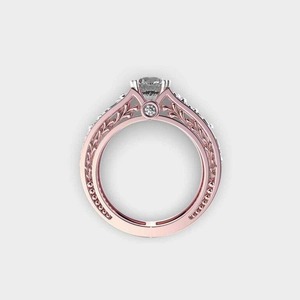 Bague de fiançailles élégante à coupe ronde avec diamant de laboratoire, style vintage, cadeau d'anniversaire pour elle, design Art Déco, en or massif - Product Image 3