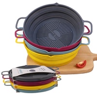 Alas Silikon Anti Lengket Tahan Panas Bebas BPA, Keranjang Silikon Bulat untuk Air Fryer, Dapat Dilipat dan Digunakan Kembali