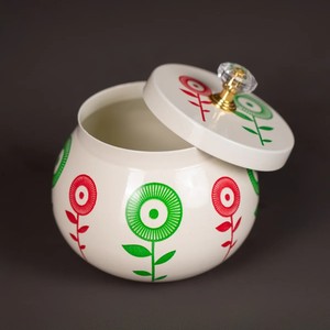 Pot décoratif blanc avec imprimé floral coloré et bouton en cristal, contenant de rangement d'art populaire moderne au meilleur prix - Product Image 3