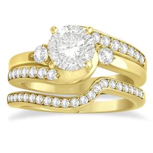 14K Yellow <b>Gold</b> 0.58ct Diamond Swirl Bridal <b>Set</b> Engagement <b>Ring</b> & Band 14k Yellow <b>Gold</b> 0.58ct - Product Image 1