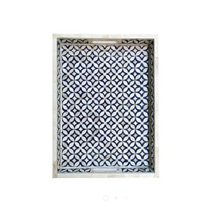 Plateaux en os faits à la main Plateau d'incrustation d'os fait à la main Qualité Rectangle fait à la main Poignées en bois bleu marine Plateaux de service disponibles - Product Image 1