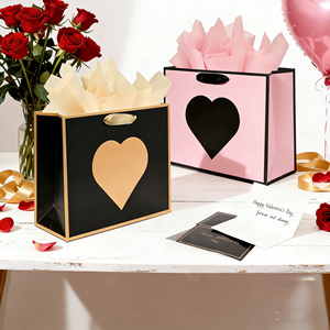 Valentine Gift UV Coated Kraft Paper Bag with Ribbon Handle Handbag <b>Shape</b> <b>Heart</b> Print Four-Color Custom Logo for Clothing Shoes - Product Image 6