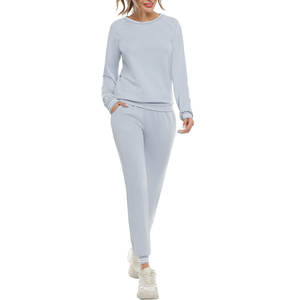 Ropa informal para mujer, Jersey, conjunto de chándal, forro polar de algodón, logotipo personalizado, ropa de entrenamiento para mujer, conjunto de 2 piezas - Product Image 3