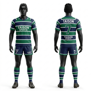 Uniforme de rugby pour hommes, 260 GSM, mélange polyester-spandex, respirant, design à panneaux rayés, logo personnalisé par sublimation et broderie - Product Image 2