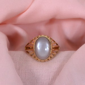 Grey Moonstone Brass <b>Ring</b> 18k Gold Plated Hollow Cutout Vintage <b>Ring</b> <b>For</b> Women - Product Image 2