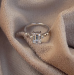 Handmade 925 Sterling Silver Emerald Cut Moissanite Women's Ring White Prong Set Statement <b>Gift</b> for Bride - Product Image 4