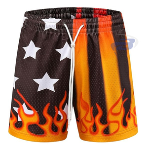 Short de football unisexe en maille respirante à motif étoile flamme, séchage rapide, taille élastique, streetwear urbain, été, 100 % polyester - Product Image 2