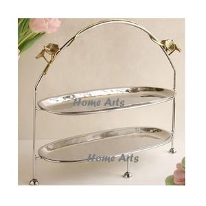 ชุดถาดขนมสีเงิน2ชั้นพร้อมด้ามจับดีไซน์เนอร์ถาดขนมสีเงินสองชั้น - Product Image 2