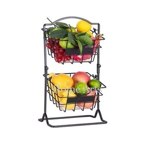 Cesta de verduras de forma redonda de tamaño personalizado, cesta de almacenamiento de frutas de Color negro de hierro de 2 niveles hecha a mano para uso doméstico - Product Image 5