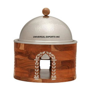 Acero inoxidable Hotpot Plata Acabado Diseñador Lujo Nueva Cazuela Forma Redonda Venta al por mayor Fancy metal Food Warmer - Product Image 2