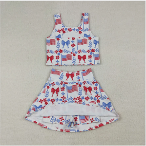 GSD3499 Conjunto de Falda-Pantalón para Niñas con Lazos de la Bandera de EE. UU. para el 4 de Julio - Product Image 5