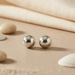 <b>Silver</b> Ball <b>Stud</b> <b>Earrings</b> for Women Trendy Religious Jewelry Zircon Pearl Diamond Moissanite Stones Rhodium Plated Brass - Product Image 3