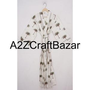 Bata Larga Hecha a Mano en India, 100% Algodón, Cuello en V, Estampado Floral, Cierre con Cinturón, para Mujer, Ropa de Dormir Informal, Vestido de Fiesta, Transpirable - Product Image 2