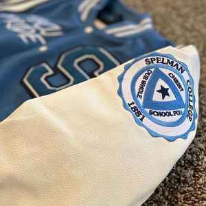 Men's High Quality Custom Embroidered Letterman Varsity Jacket Hooded Wool Winter Leather Sleeves Reversible Fabric Collar Thin - Product Image 3