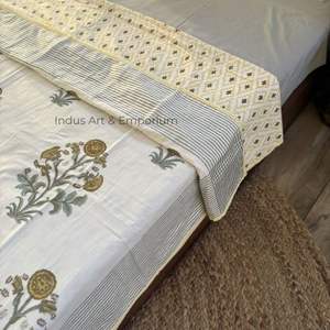 Algodón suave amarillo impreso dohar mano bloque impresión Boho jaipuri manta doble Dohar - Product Image 4