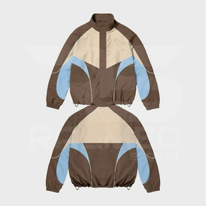 Conjunto de chaqueta y pantalón con cremallera de 3 piezas y pantalón corto Chándal cortavientos de nailon 100% Chándal a prueba de agua con hombros caídos OEM - Product Image 2
