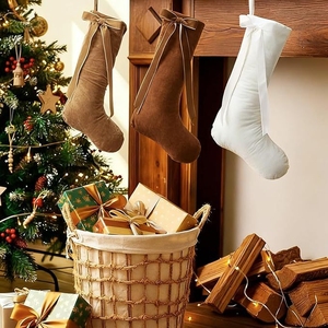Chaussette de Noël rétro en velours de 18 pouces avec nœud en <span class=keywords><strong>daim</strong></span>, idéale pour la cheminée de la maison et comme cadeau de fête - Product Image 5