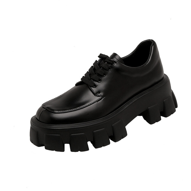 2025 New Style British Style Small Leather Shoes Height Increase Platform Round Head Lace up Women's Shoes