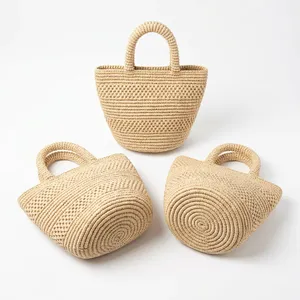 Woven raffia women's canvas <b>Bag</b> Rope Handbag <b>Large</b> Capacity Shoulder Basket for <b>Beach</b> Travel Shopping - Product Image 5